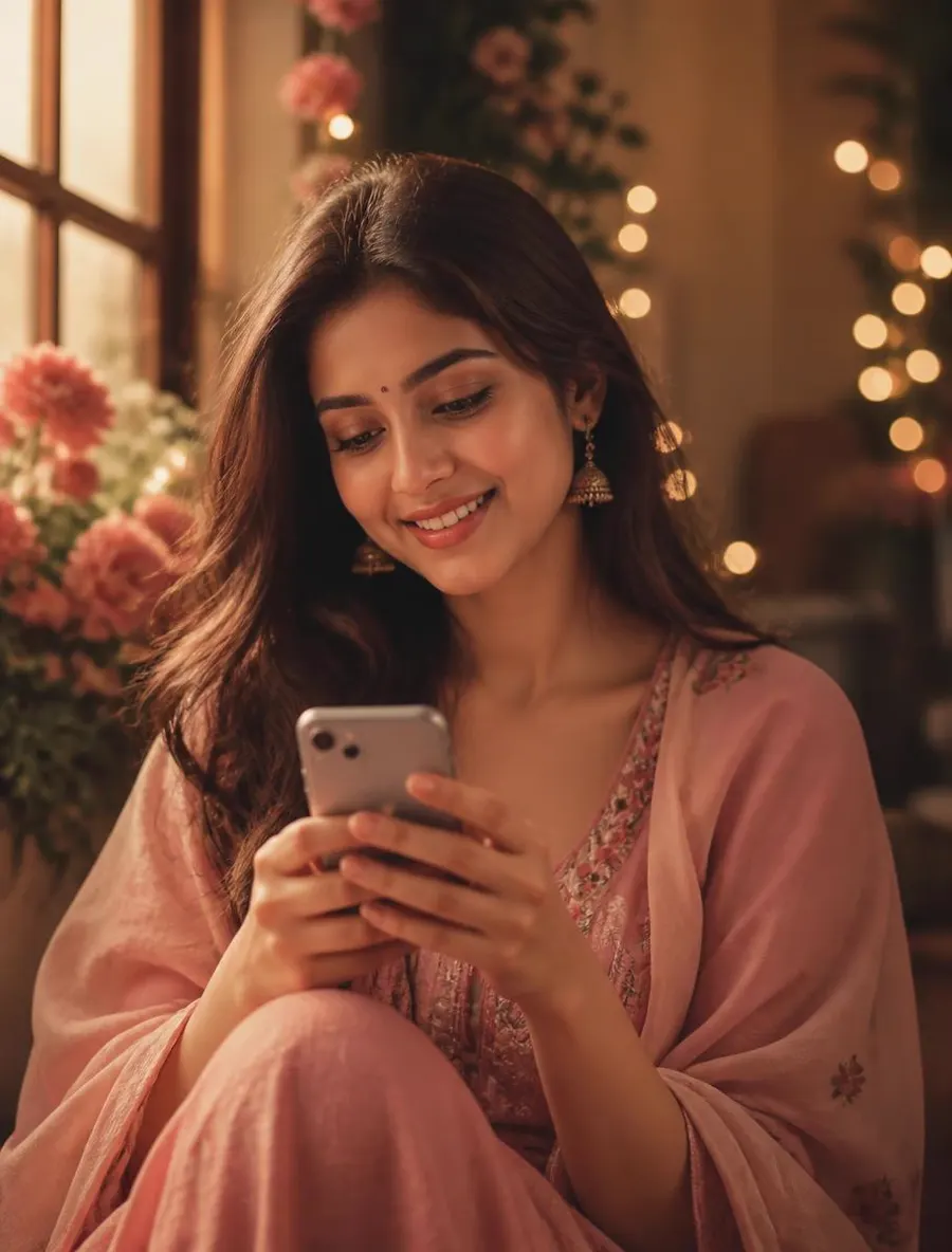 A smiling woman opening her gift